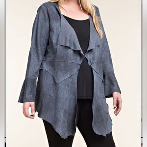 Lace Up Back Suede Cardigan- Denim